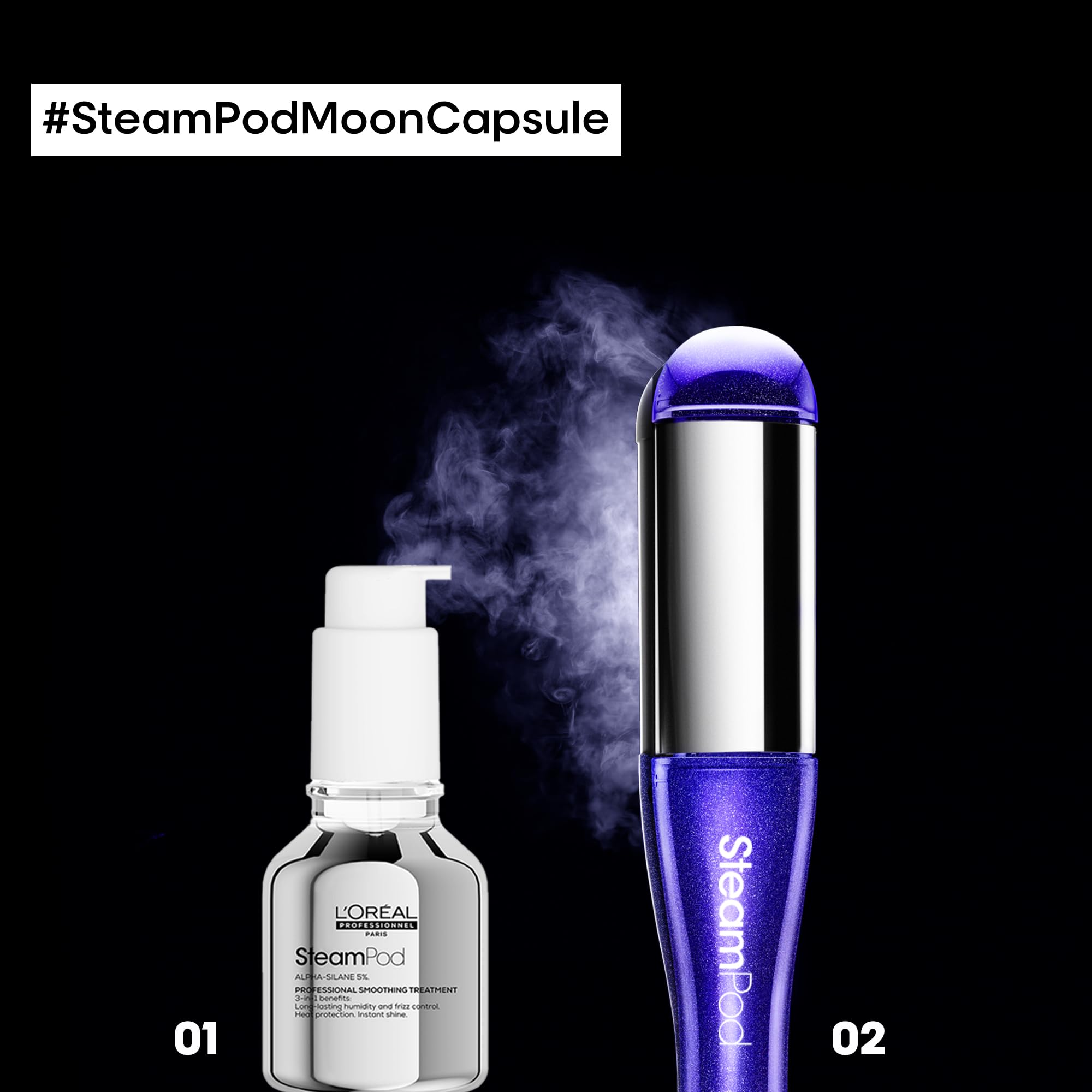 L'Oréal Professionnel SteamPod 4 Moon Capsule, Plancha de Pelo Profesional con Tecnología a Vapor, para cualquier look de liso a rizado, para Todo Tipo de Cabello, Moon Capsule Limited Edition