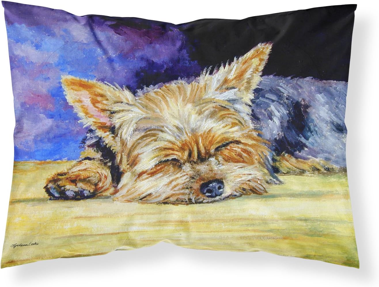 Caroline's Treasures 7357PILLOWCASE Yorkie Taking a Nap Fabric Standard Pillowcase Lightweight Super Soft Easy Care Decorative Artwork Pillowcase, Standard