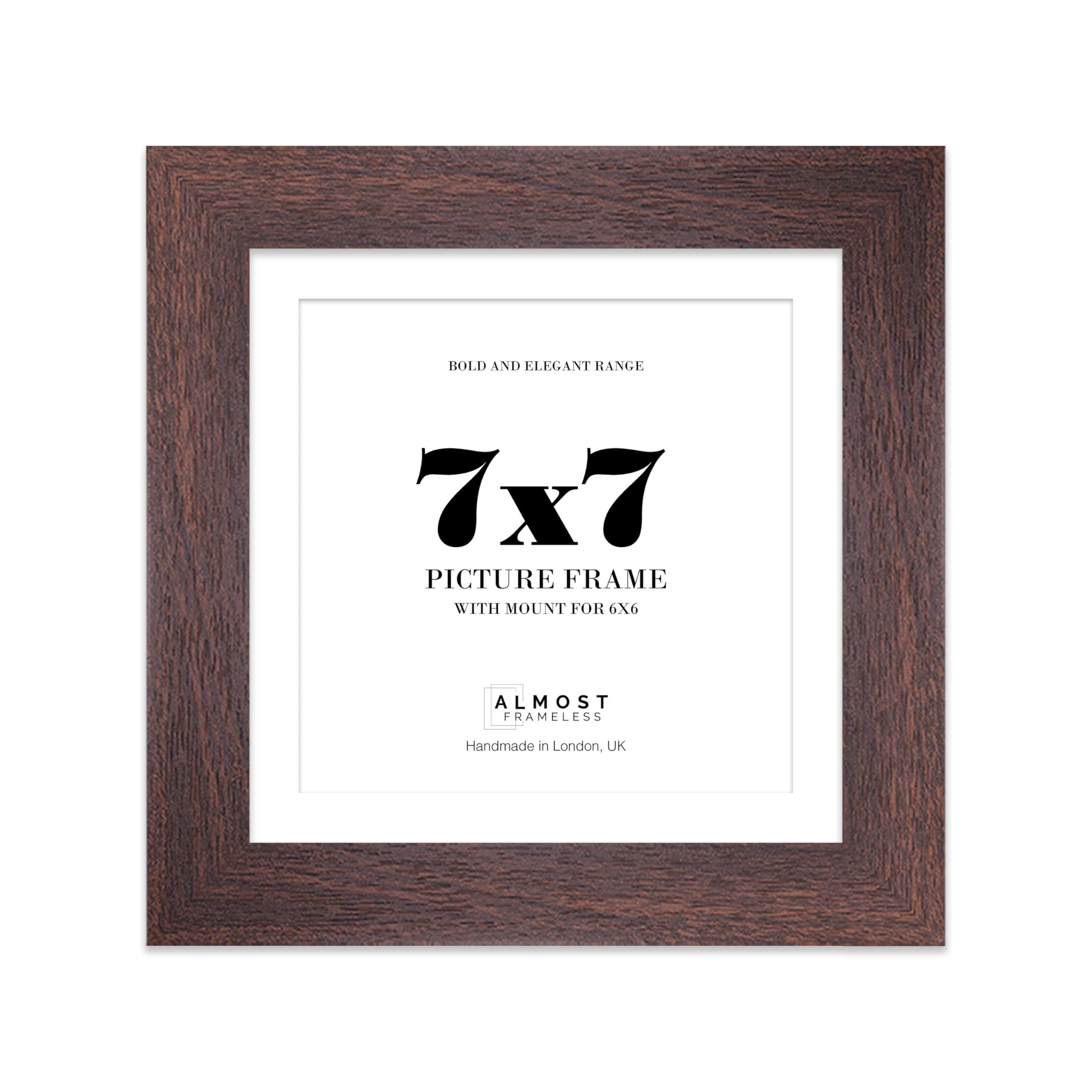 7x7 Walnut Square Frame With Mount for 6x6 Pictures 28mm Edge Frame Display with Wall Hooks and Kickstand, 1 Pack