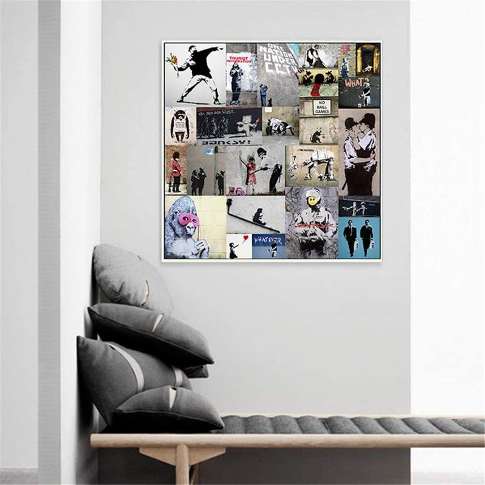 Impression Sur Toile Banksy Street Art - Photo Print Mural Moderne, Dominante Rouge