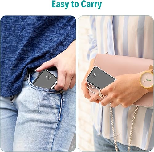 Miniatura 7 de Cargador portátil con cables integrados, cargador de batería USB C delgado de 10000 mAh, 5 salidas y 3 entradas, batería externa de alta velocidad,