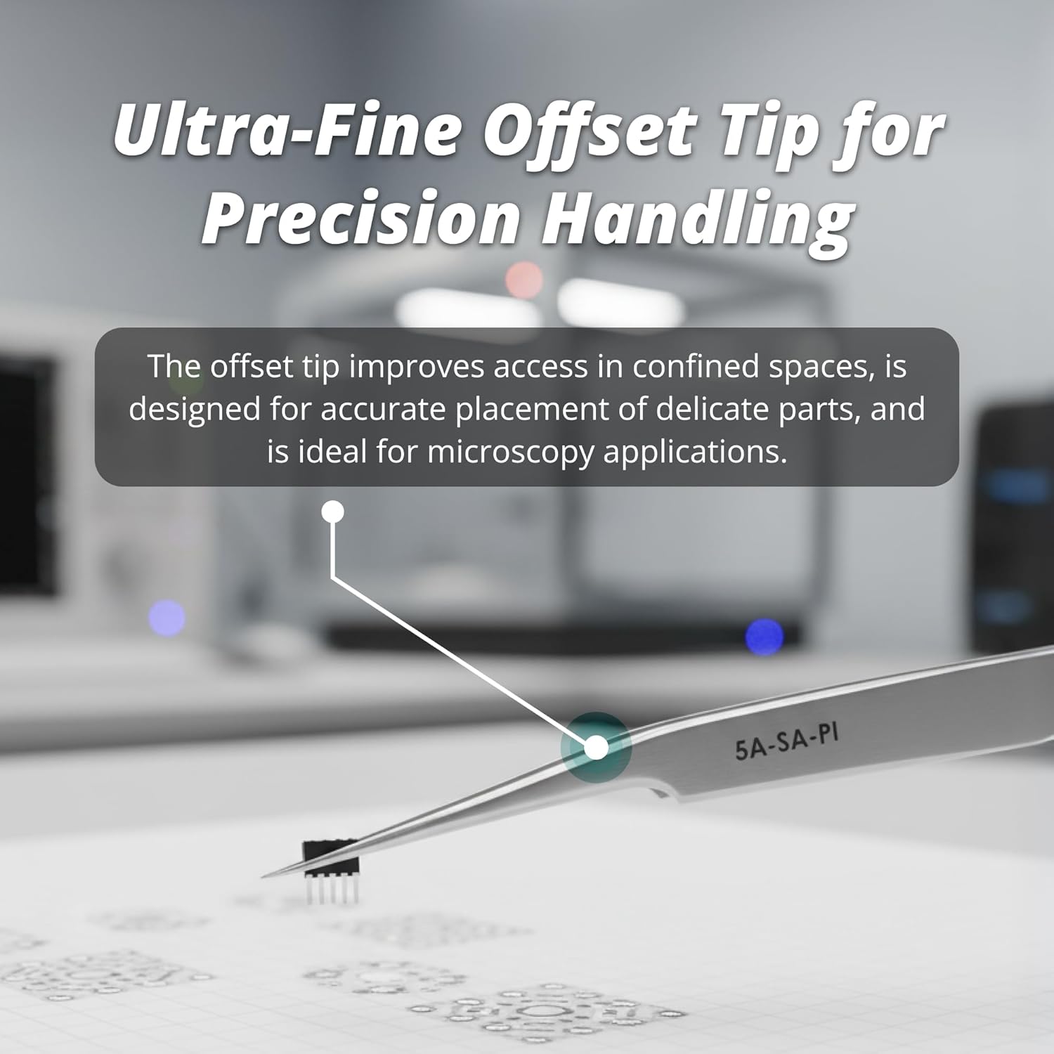 Excelta 5A-SA-PI Precision Microscopy Tweezers, Anti-Magnetic Stainless Steel with Ultra Fine Tapered Tips, 10° Offset Visibility for Lab Research, Electronics, Jewelry, Watch & Laptop Micro-Assembly