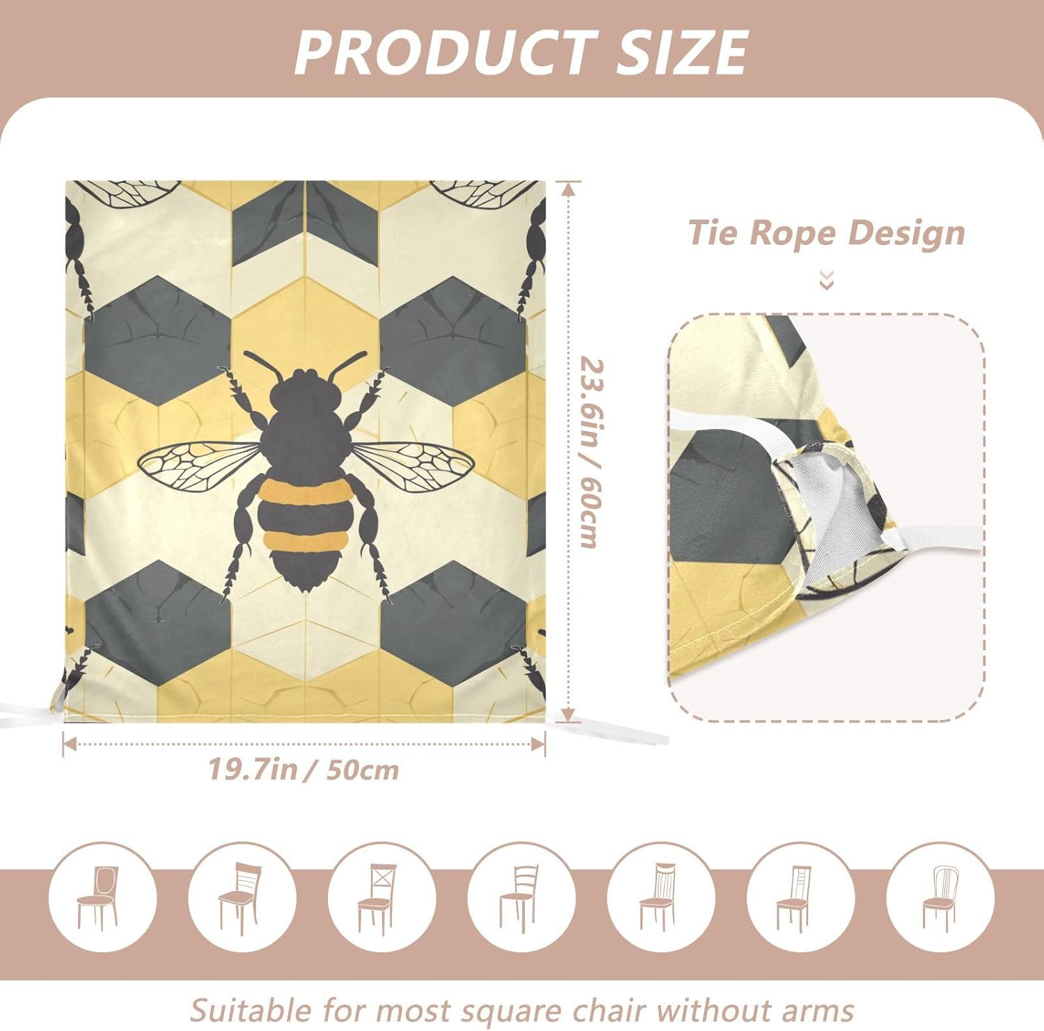 ALAZA Bee Geometric Chair Back Cover Set of 6, Washable Reusable Removable Chair Slipcovers Decorative Chair Cover for Home Kitchen Wedding Party
