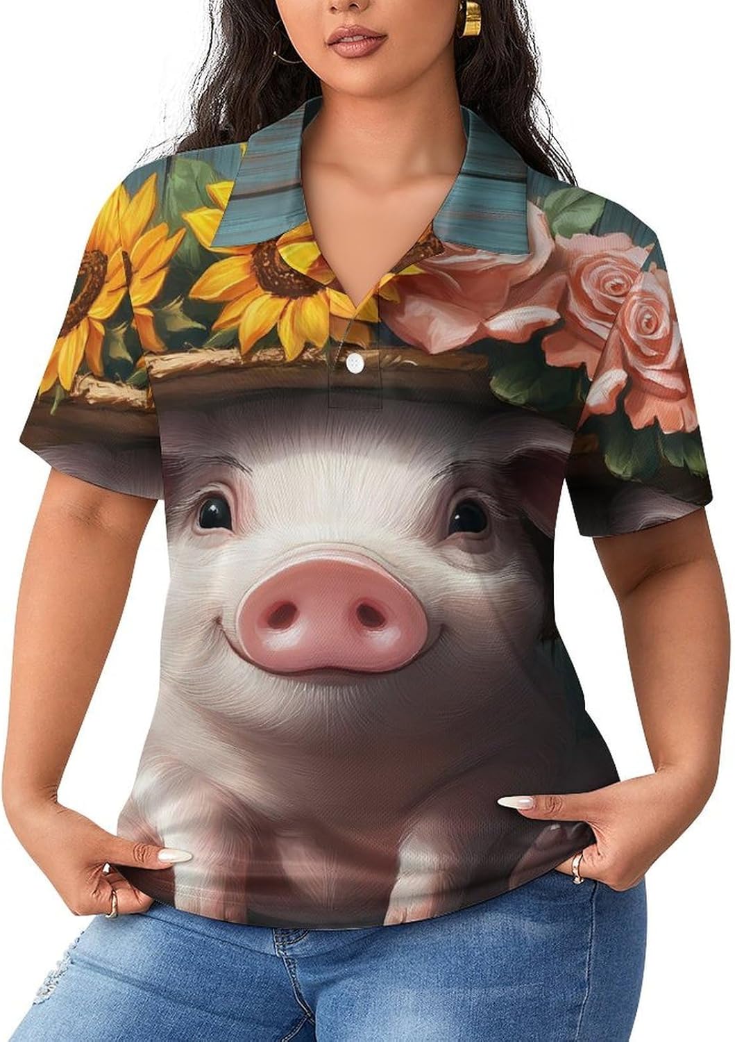 Funny Pigs Womens Golf Polo Shirts Summer Short Sleeve Collared 3 Buttons T Shirt Activewear Tops