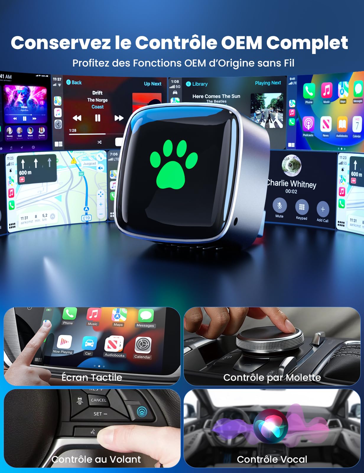 2026 Adaptateur Carplay sans Fil, Mini Carplay sans Fil pour iPhone et Plus de 1k+ Voitures, Type-C/USB, Connexion Rapide Stable, Compatible avec iOS 12+/Android 11+et Autos à partir de 2016