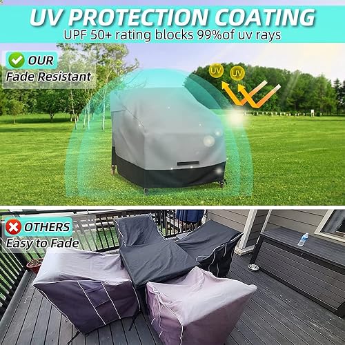Miniatura 4 de Fundas impermeables para sillas de patio, paquete de 2, fundas 600D resistentes para muebles de exterior para césped universal, terraza, jardín,