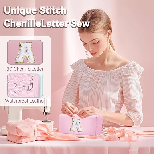 Miniatura 2 de Bolsa de maquillaje con inicial, 2 bolsas de maquillaje con iniciales para mujeres y niñas, bolsa de cosméticos personalizada con monograma