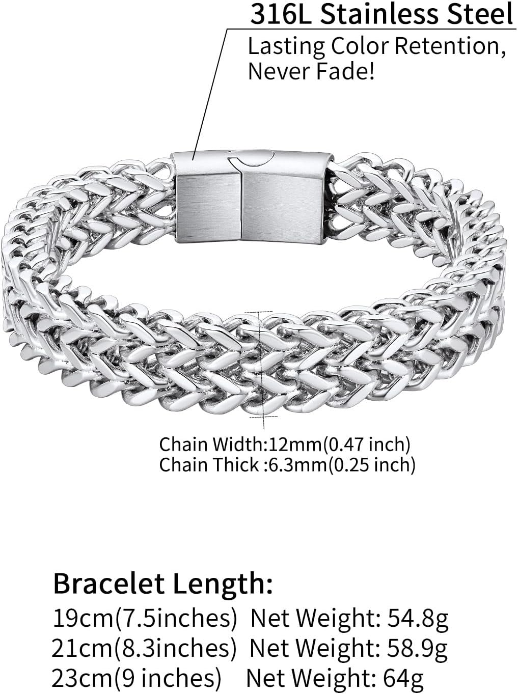 ChainsHouse Curb Chain Link Bracelet for Men Stainless Steel Bracelets Wrist Band for Men