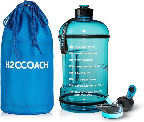 Botella de agua deportiva de 1 galón con marcador de tiempo, motivacional de 3.79 litros, jarra reutilizable sin BPA (128 onzas) (azul)