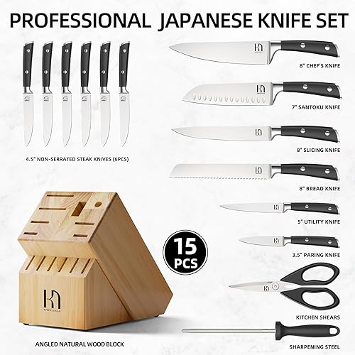 Miniatura 6 de Juego de cuchillos con bloque, juego de cuchillos de cocina japoneses de 15 piezas ultra afilados, juego de bloques de cuchillos de acero inoxidable
