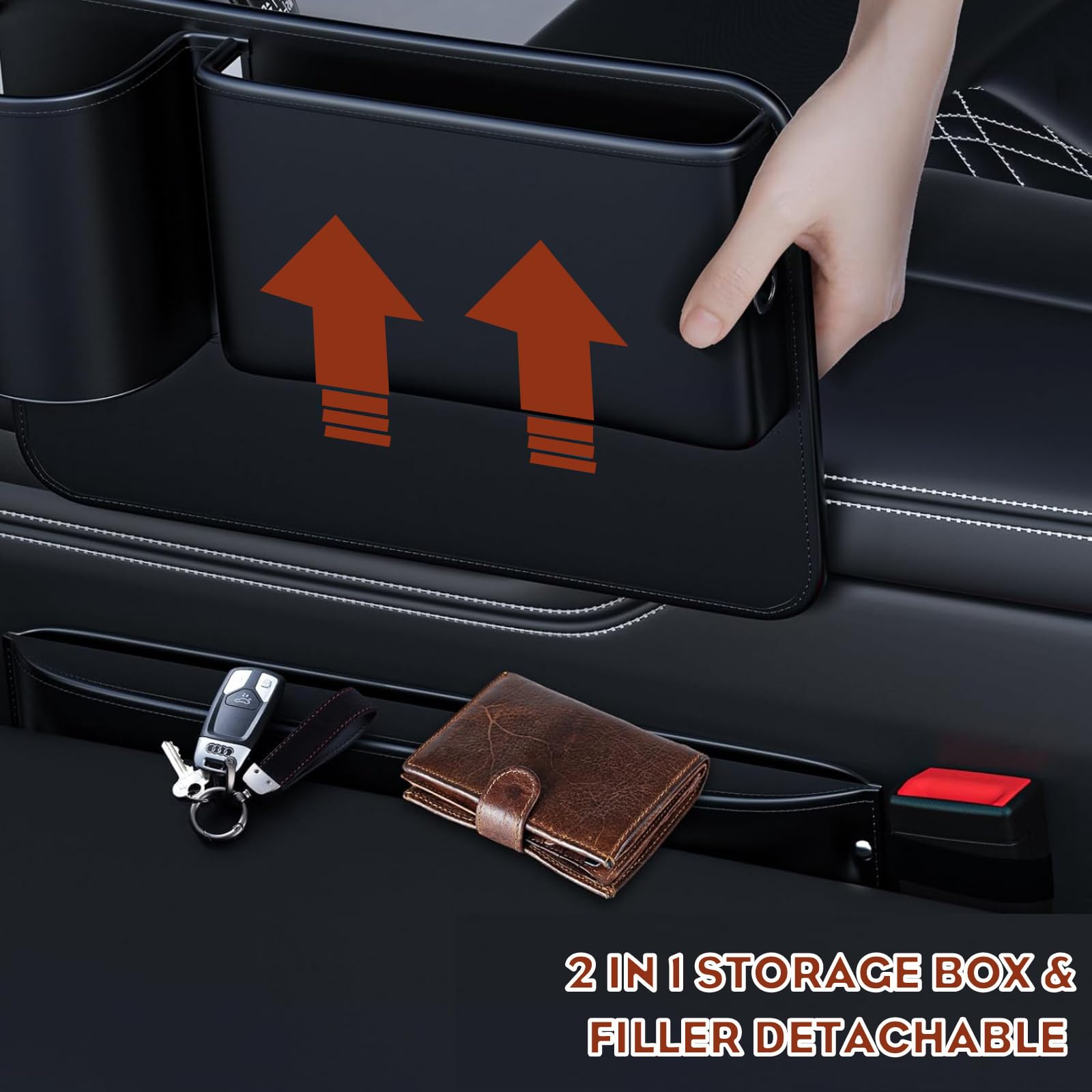 Organizer na konsolę środkową głównego kierowcy, 30 x 20 x 2,5 cm, uniwersalny organizer samochodowy na konsolę środkową, organizer z przodu, kieszenie boczne, z otworami, na drobiazgi
