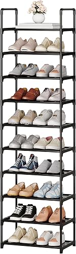Zapatero grande de 10 niveles, 20-25 pares de estantes resistentes para zapatos, soporte alto para zapatos de entrada, pasillo y armario (negro)