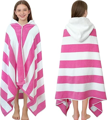 Miniatura 32 de VOOVA & MOVAS Poncho toallas para niños (4-8 años), de secado rápido, ligeras, absorbentes, de algodón, con capucha, bata para piscina, natación