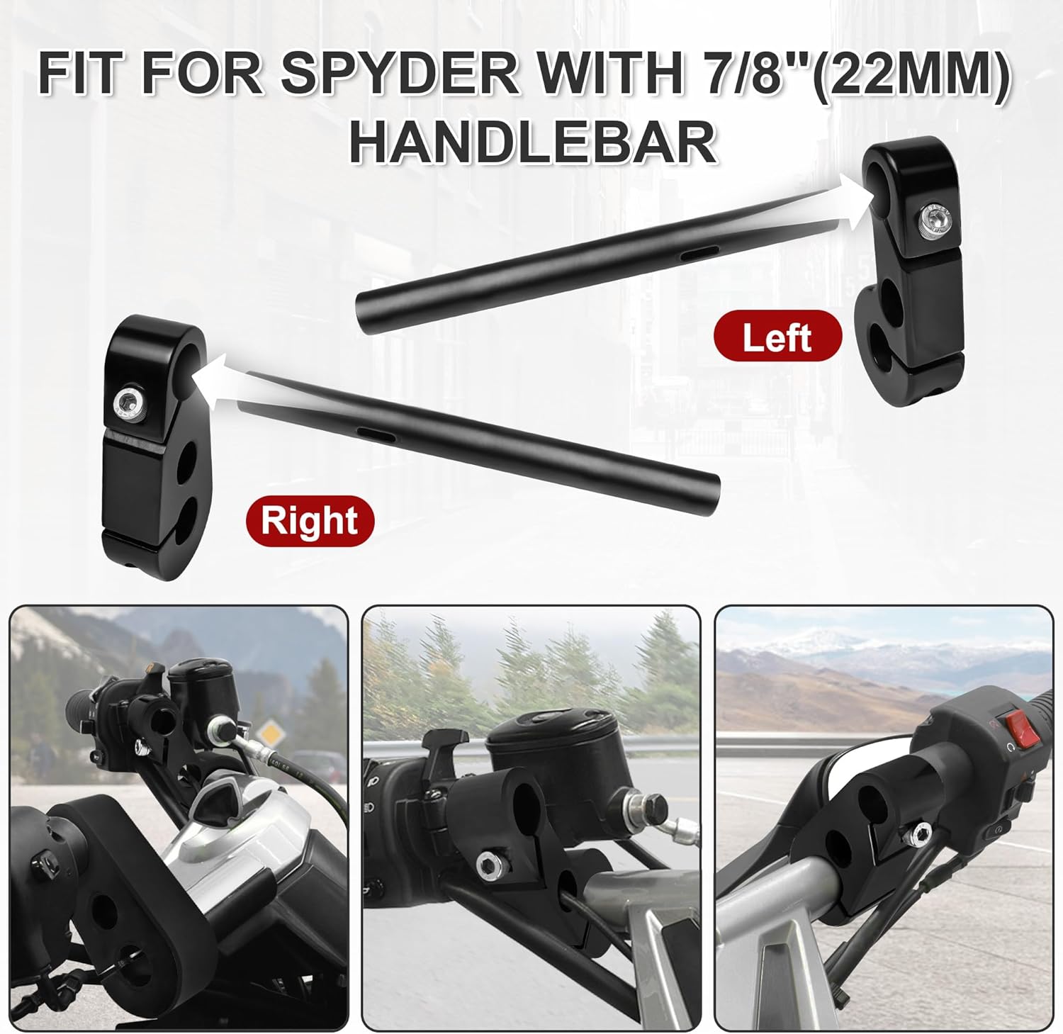 Billet Aluminum Pivot Handlebar Risers Clip On 7/8" Bar 3-1/2" Pullback Split HandleBar Fit for Can Am Spyder SE5/SM5 08-09 & RS/GS 08-12 (Black)