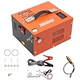 PCP Air Compressor, 4500PSI Portable Oil-Water Separator Esiccant PCP Compressor, 12V DC/110V AC PCP Airgun Compressor, QF adapter, Built-in Fan, Suitable for Paintball, Air Rifle, Scuba Bottle