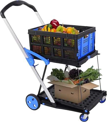 Carros plegables multifuncionales Carro plegable de 2 niveles con caja de almacenamiento, ruedas giratorias giratorias Camión de plataforma móvil