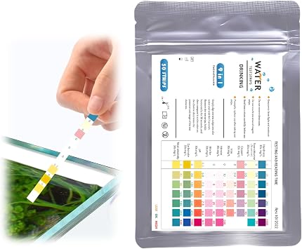 9-in-1 Aquarium Test Strips, 50PCS Fish Tank Water Test Kit for Carbonate Hardness Nitrate Nitrite Free Chlorine Iron Total Alkalinity Ph Copper, for Pools Pond (50 PCS)