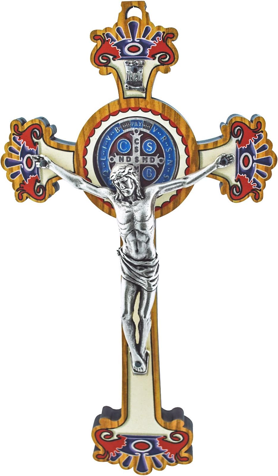 Olive Wood Saint Benedict Cross with Enameled Saint Benedict Medal | Great Catholic Gift for First Holy Communion, Confirmation, Weddings, and Housewarming