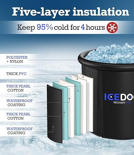 Miniatura 2 de Bañera de hielo de gran tamaño de 30 pulgadas de alto para atletas, bañera de hielo portátil de múltiples capas para recuperación y terapia de agua