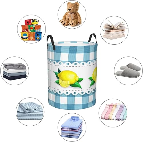 Miniatura 6 de Cesta de lavandería de limón plegable grande con asas, cesta de almacenamiento redonda de fácil transporte, cesta de almacenamiento para ropa sucia,