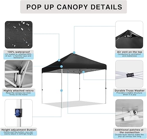 Miniatura 5 de CAJECUS Toldo desplegable de 10 x 10 pies con ventilación de aire en la parte superior, tienda de campaña duradera y fácil de playa, toldo