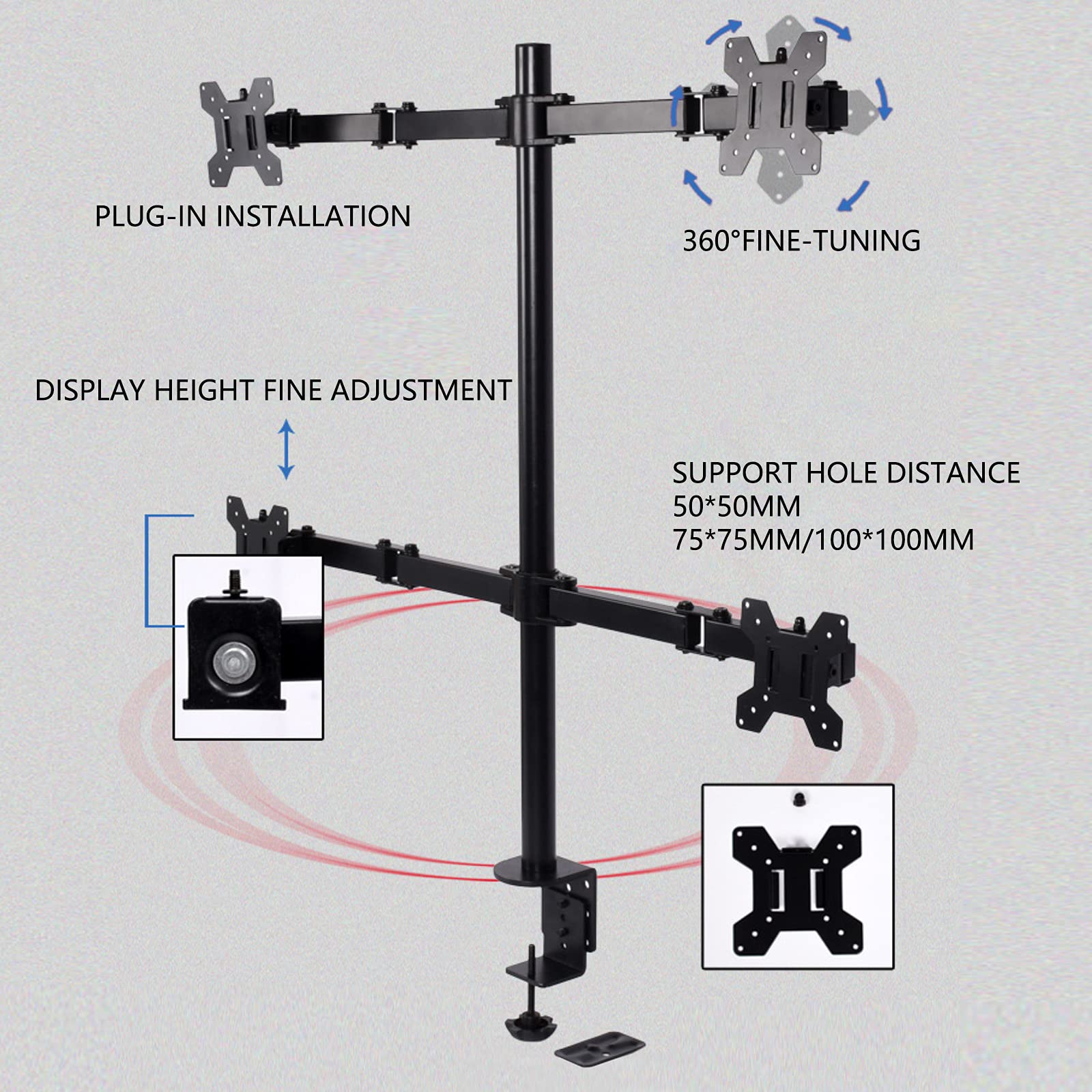 Supporto per monitor da 4 monitor, supporto per monitor da 9 kg (carico singolo braccio), adatto per schermi piatti fino a 27 pollici
