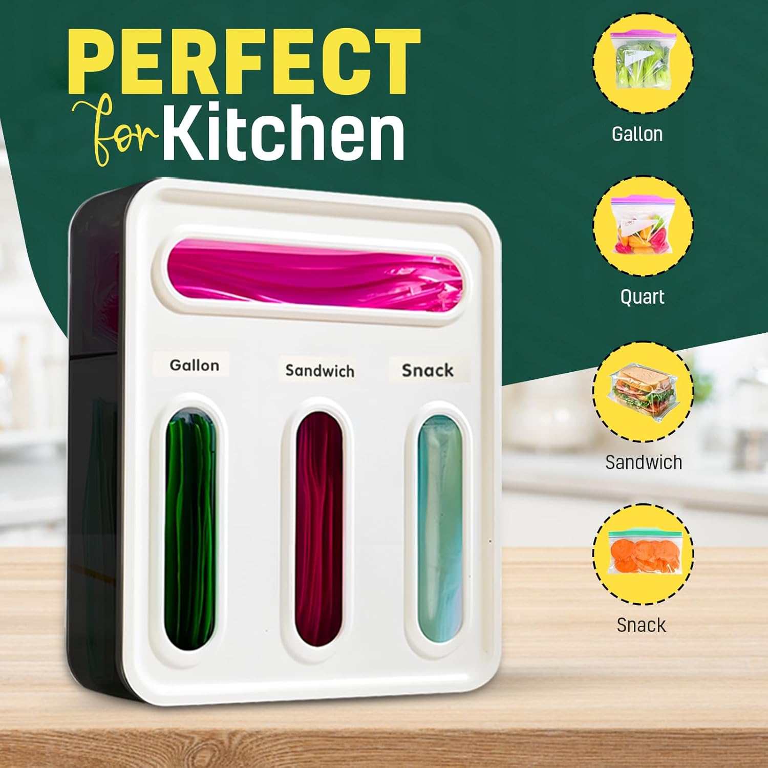 HIMUS Food Storage Bag Organizer - 4 in 1 Plastic Baggie Organizer for Drawer | Compatible with Sandwich, Snack, Gallon, Quart & Slider | Plastic Bag Organizers Kitchen Storage| Wall & Drawer Mount - Image 5