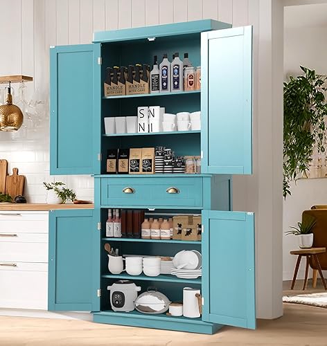 Miniatura 10 de Armario de almacenamiento de despensa de cocina de 72 pulgadas, armario independiente con 2 gabinetes, cajón y estantes ajustables, armario de Negro