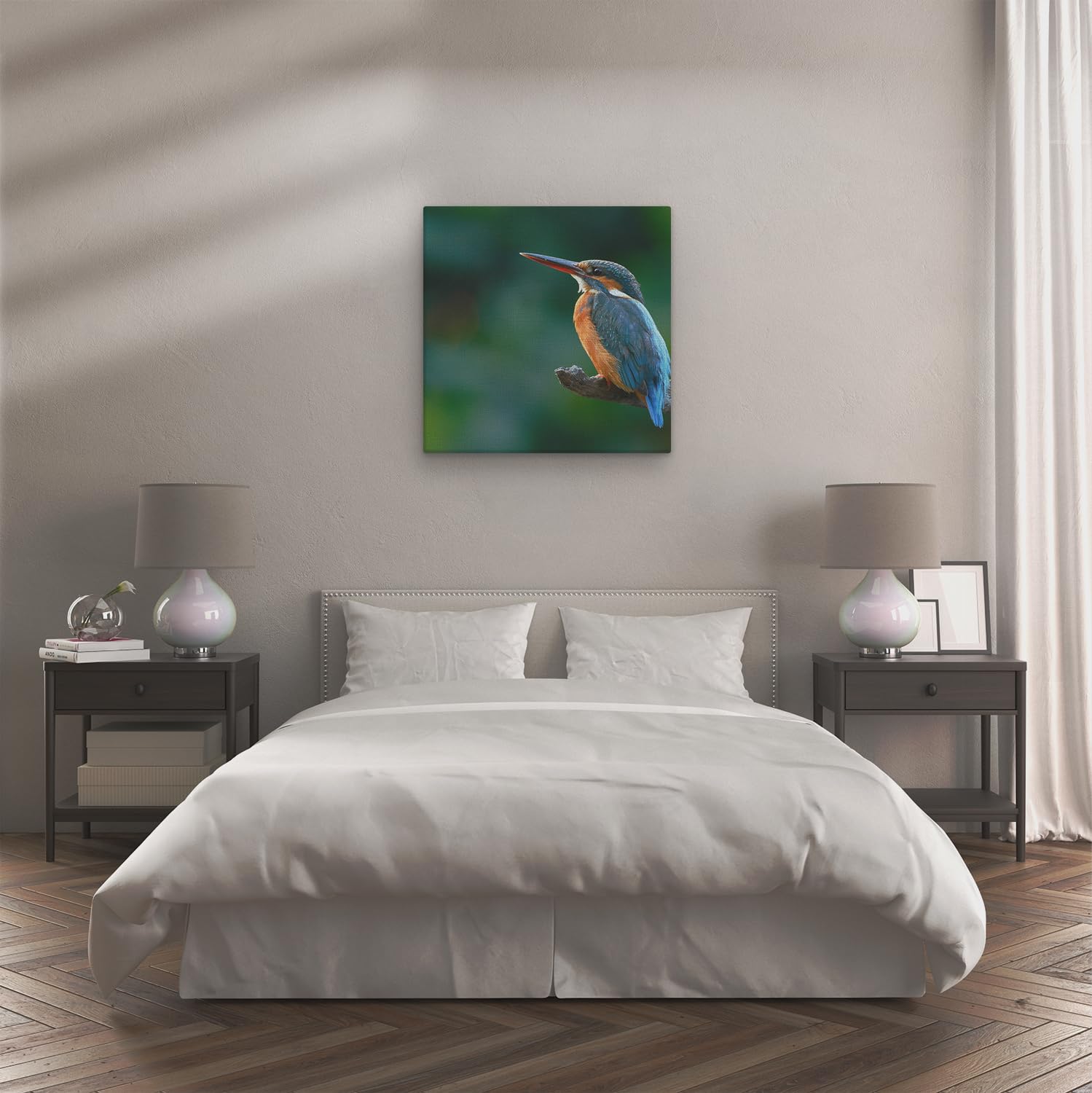 Artaza Leinwand Bilder Eisvogel - 90x90 cm - Groß XXL - Wanddeko Wohnzimmer - Naturbilder Vogel - Wandbilder Wald - Blau