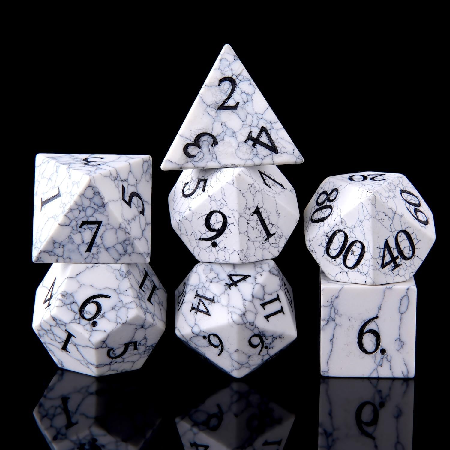 White Turquoise Crystal DND Dice Set 7 PCS Gemstone Suitable for Dungeons and Dragons for D & D RPG Games (White Turquoise