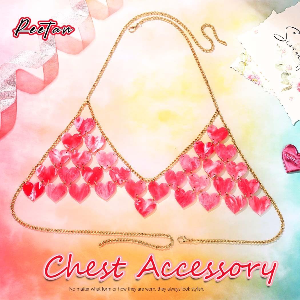 REETAN Heart Bra Chain Pink Chest Chain for Women image 2