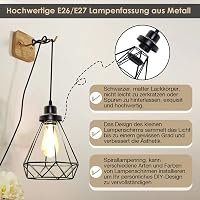 Crzpchas Vintage Függőlámpa Szett Kapcsolóval, 2db Fekete E27 Foglalat 450cm Kábellel, Ipari Stílusú Mennyezeti Lámpa DIY Konyha Pince 5