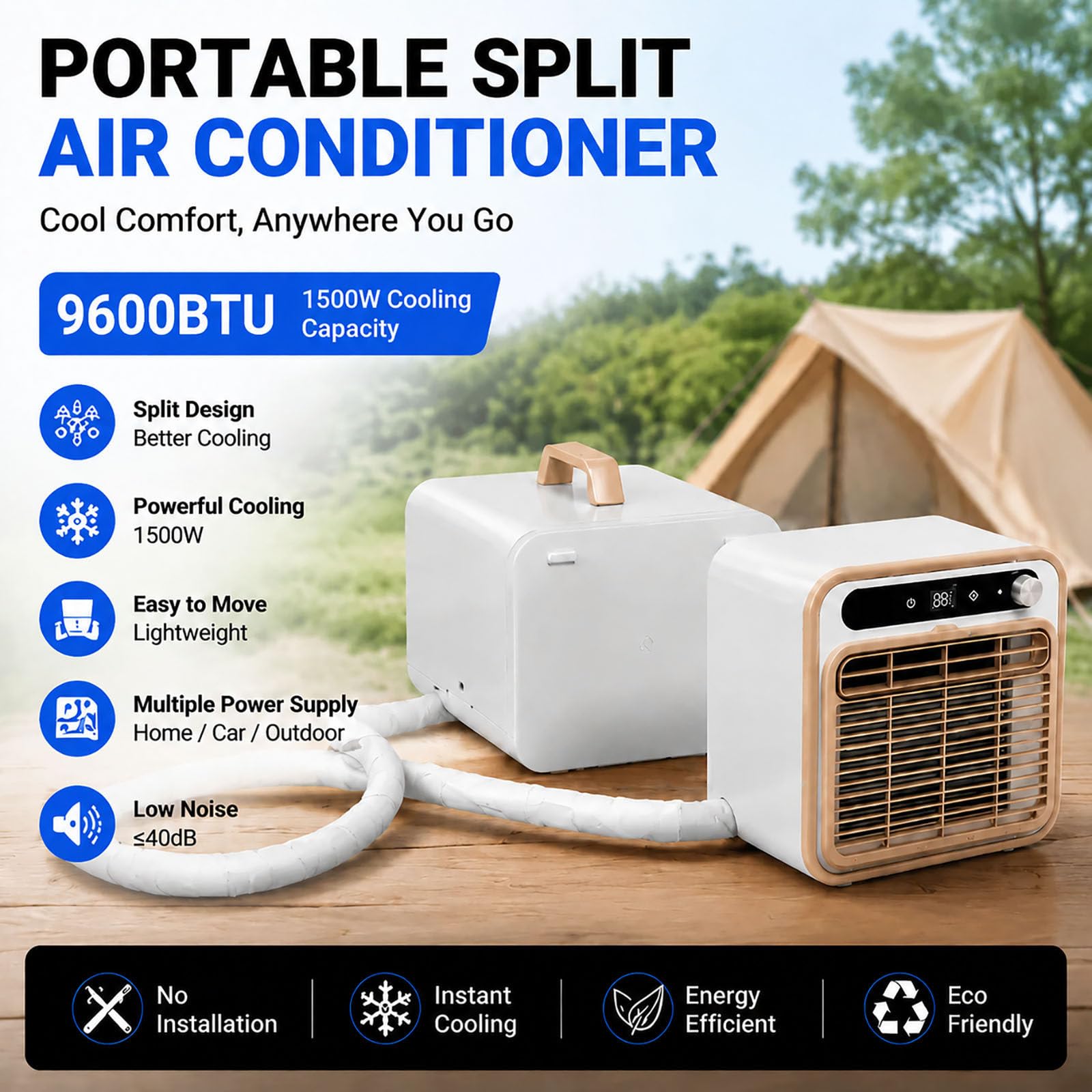 Przenośny klimatyzator typu split 220 V (model 2026) – szybkie chłodzenie 9600 BTU | Przenośny klimatyzator typu split 220 V (model 2026) – szybkie chłodzenie 9600 BTU