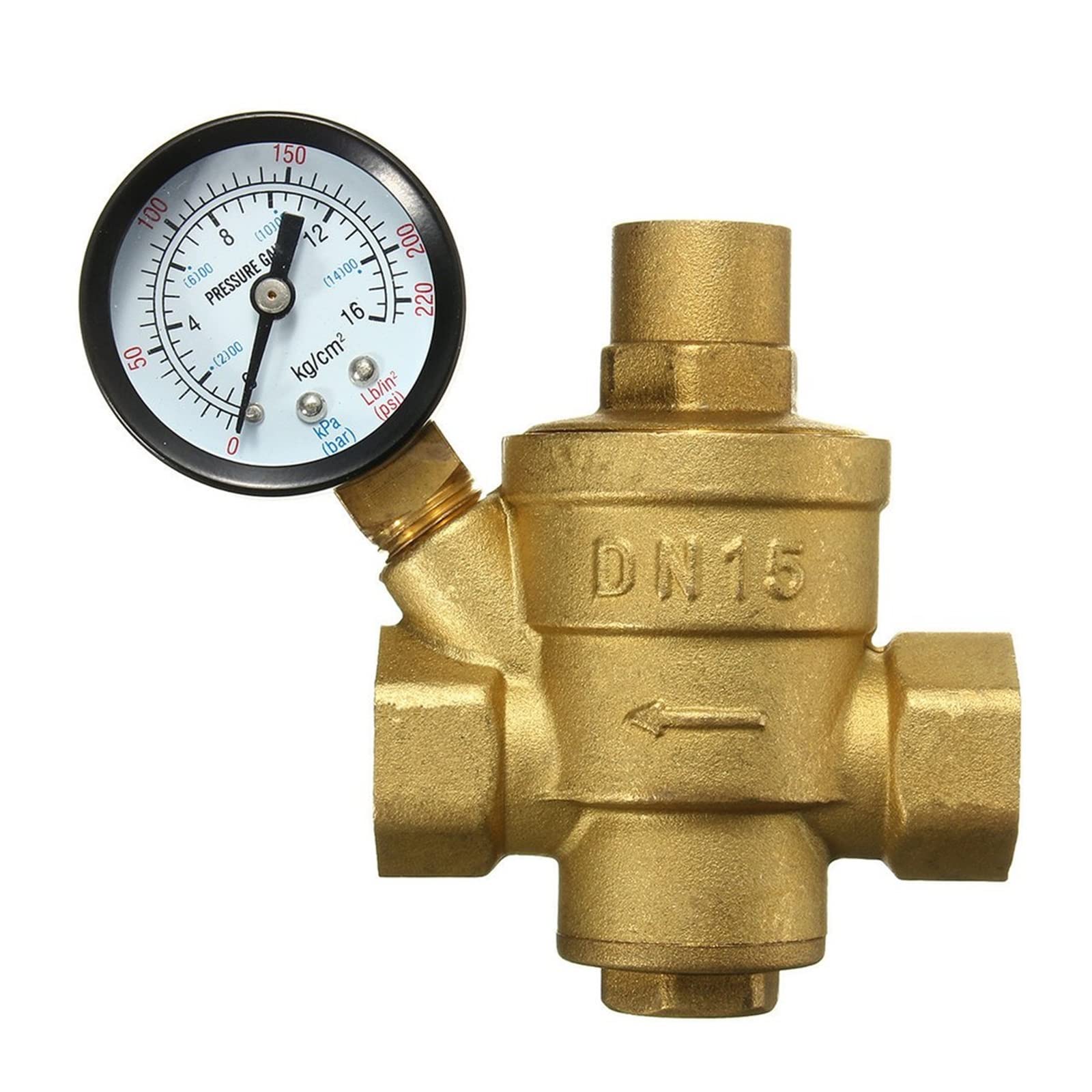 resistir extremos de alta presión y temperatura Válvula de mantenimiento reductora de presión de agua de latón DN15, medidor de alivio de regulación de latón ajustable con control de flujo de 1/2 "
