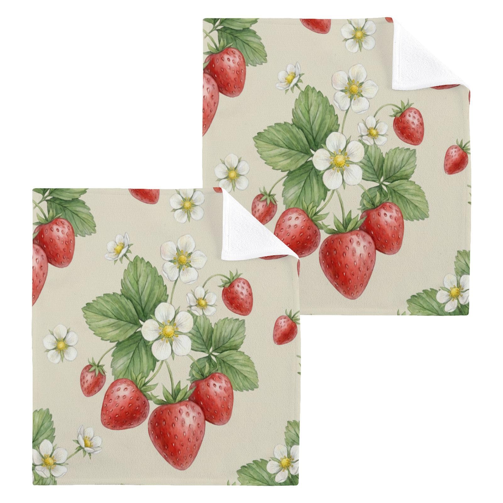 BOESI Watercolor Strawberry 12x12in Cotton Washcloth,Face Towel
