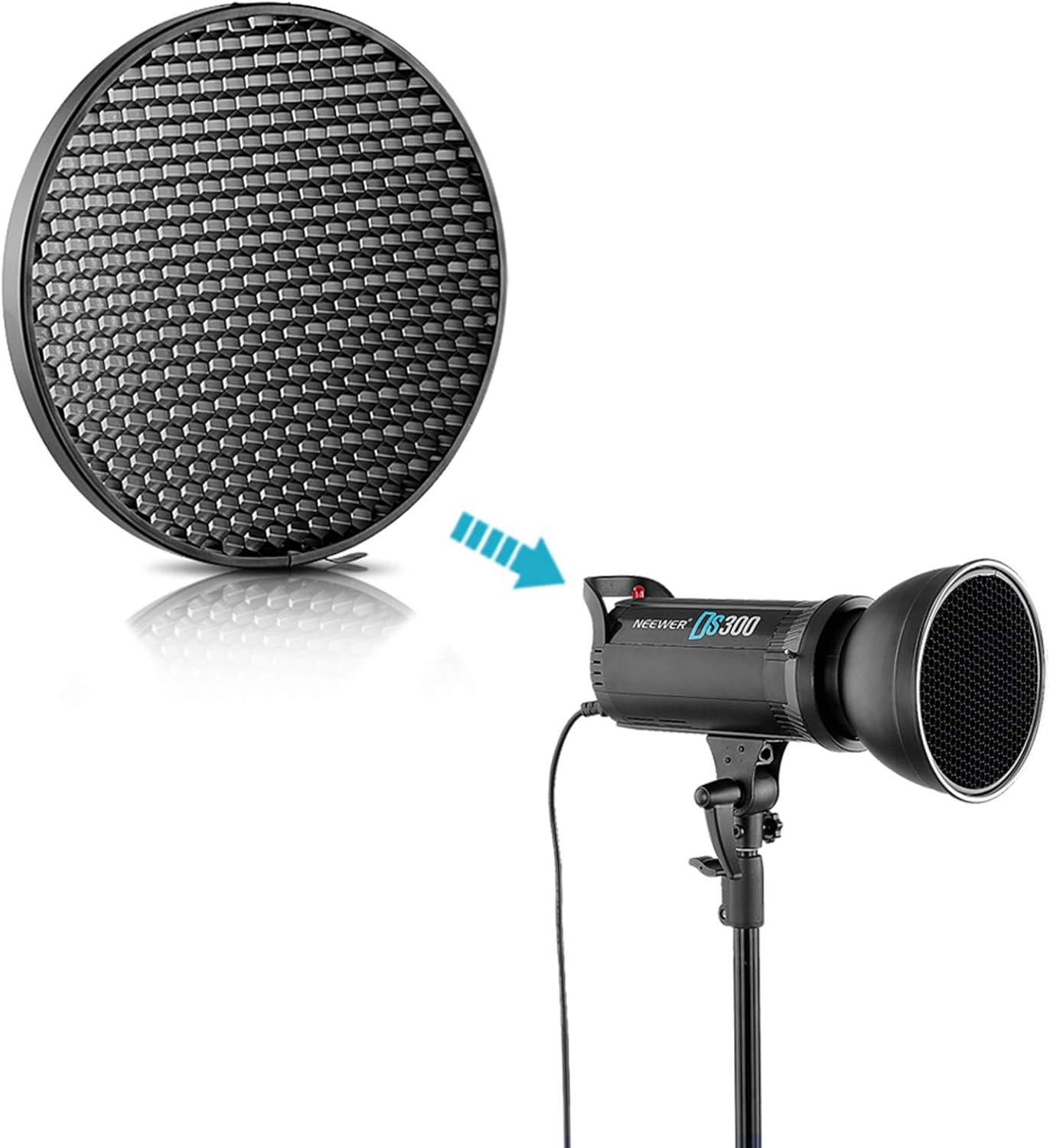 Neewer 7inch/ 18cm Standard Reflector Diffuser with 10/30/50 Degree Honeycomb Grid for Bowens Mount Studio Light Strobe Flash