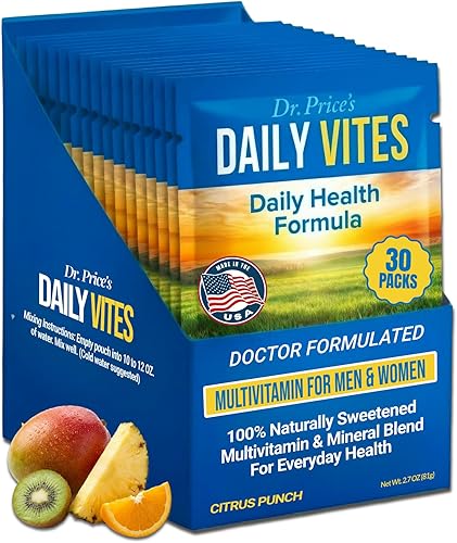 Dr. Price's Multivitamínico para mujeres y hombres | Tropical 30 porciones | Suplemento diario en polvo con vitamina C, complejo B y minerales |