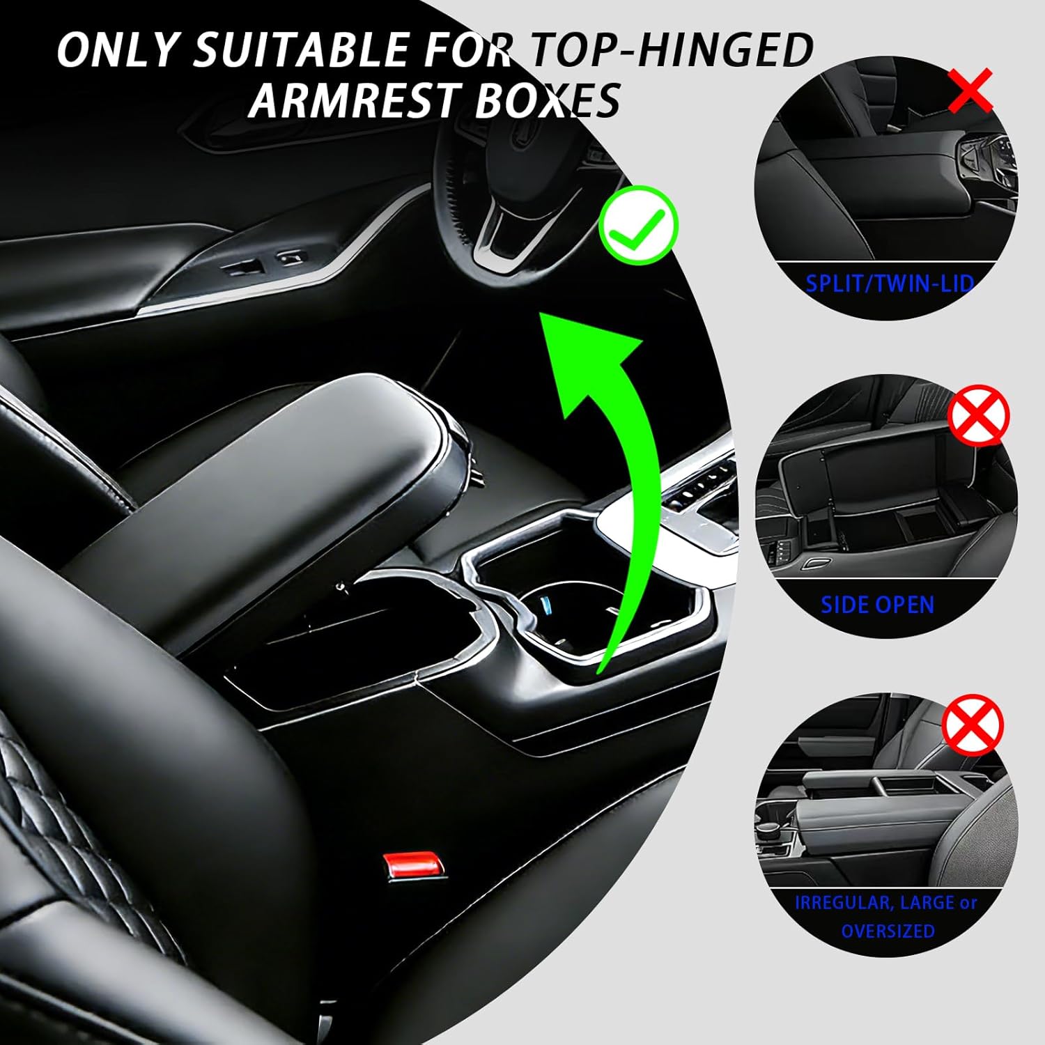 Car Armrest Cushion, Car Center Console Cover, Leather Armrest Cover for Car, Universal Middle Console Cushion with Storage Box, Cup Holder, Phone Slot, Waterproof Interior Accessories (black-red)