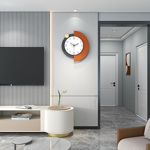 Miniatura 10 de FLEBLE Relojes de pared grandes modernos para decoración de sala de estar, decoración silenciosa de madera, reloj de pared, péndulo, funciona