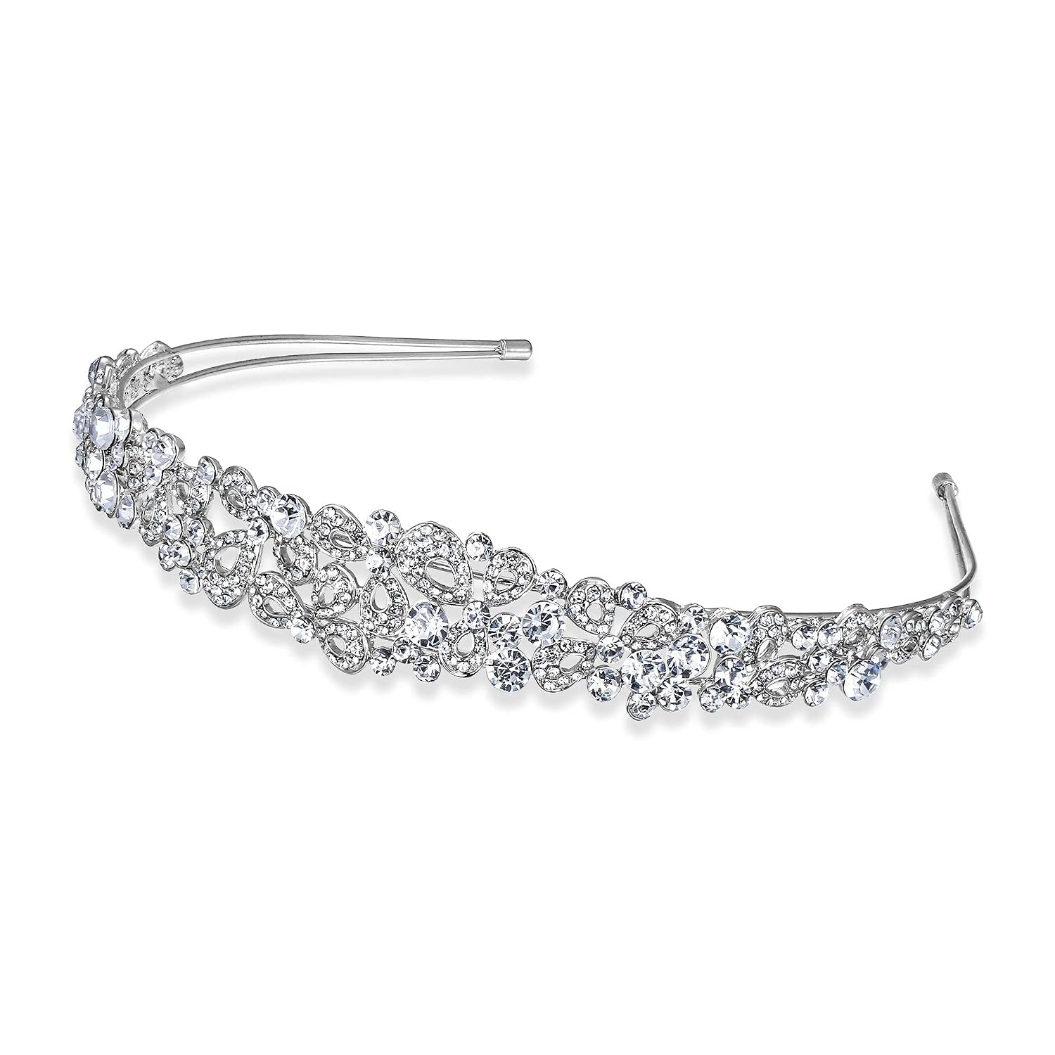 EVER FAITH Wedding Hair Accessory Clear Crystal Vintage Inspired Floral Leaf Teardrop Headband Silver-Tone
