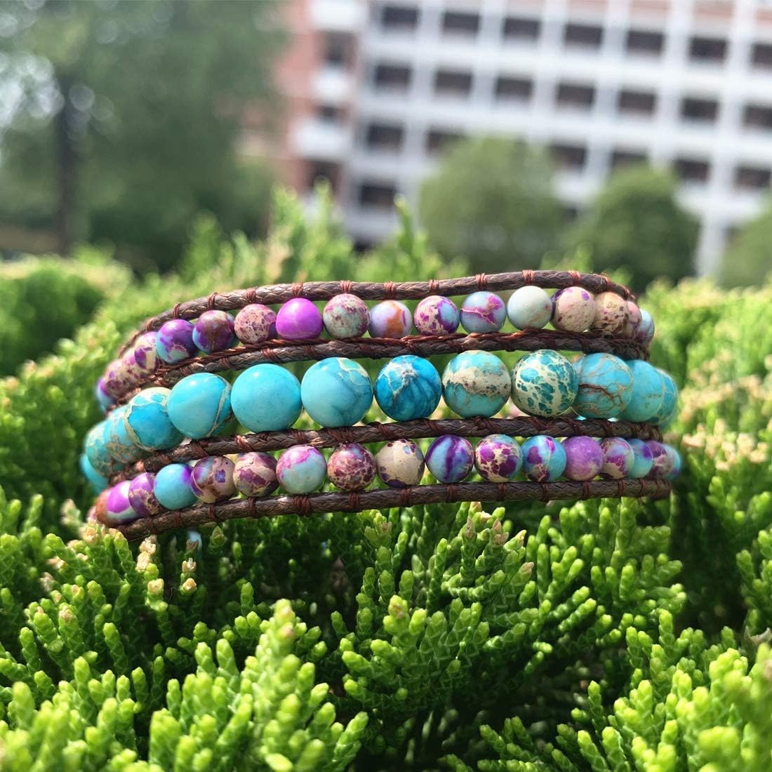 YGLINE Boho Handmade Natural Stone Bead 3 Row Wide Wrap Wrist Statment Bracelet Jewelry Collection - Image 7