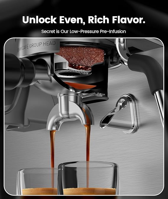 Kndko 20 Bar Espresso Machines with Grinder, Double Boiler Espresso Maker with Milk Frother Steam Wand, Programmable Coffee Maker for Home Cappuccino Latte & Americano