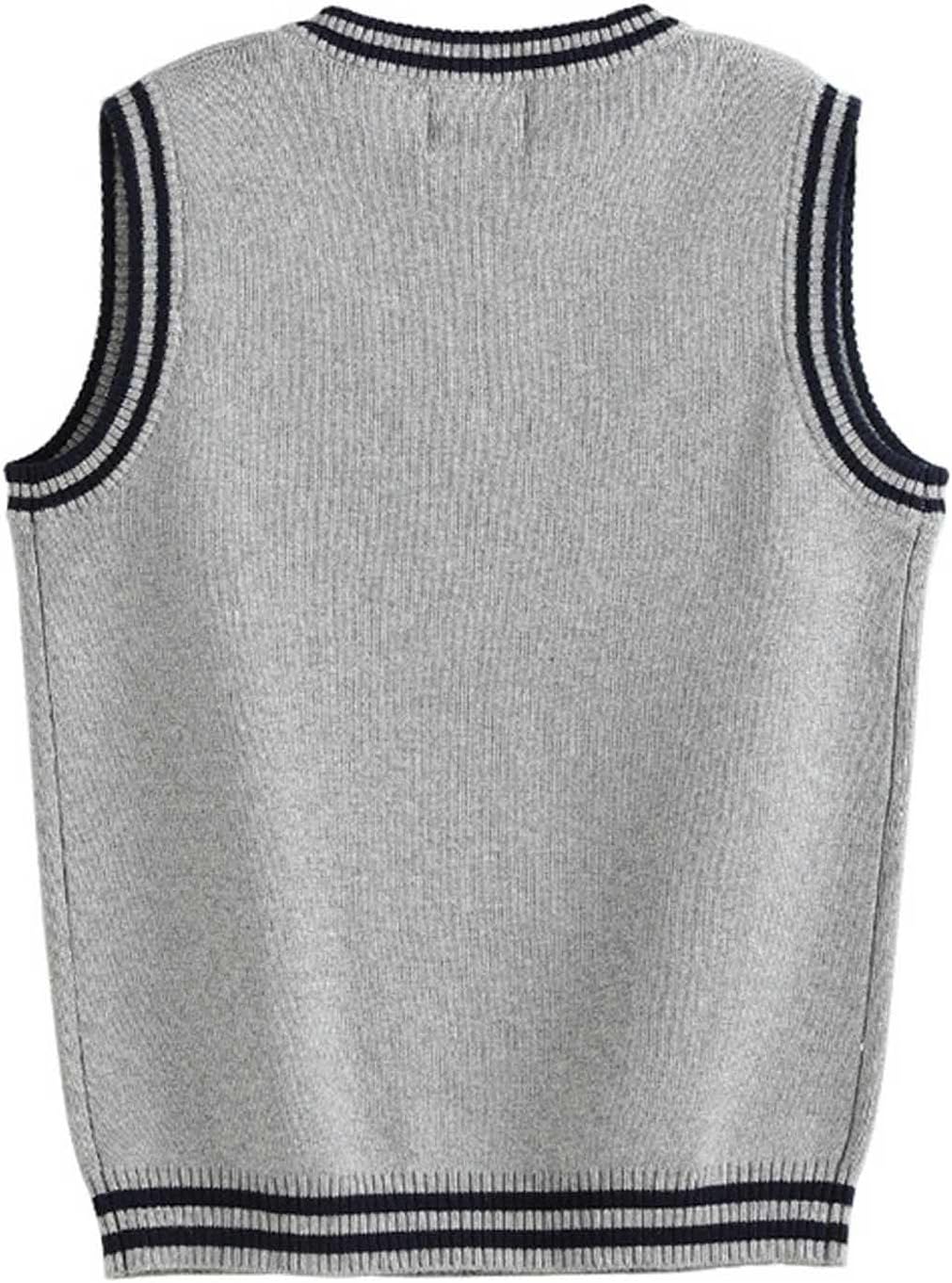 Boys Sweater Vest V Neck Sleeveless Knit School Layer | Ribbed Pullover Vest With Varsity Inspired Styling For Classroom, Ceremonies, And Layered Outfits