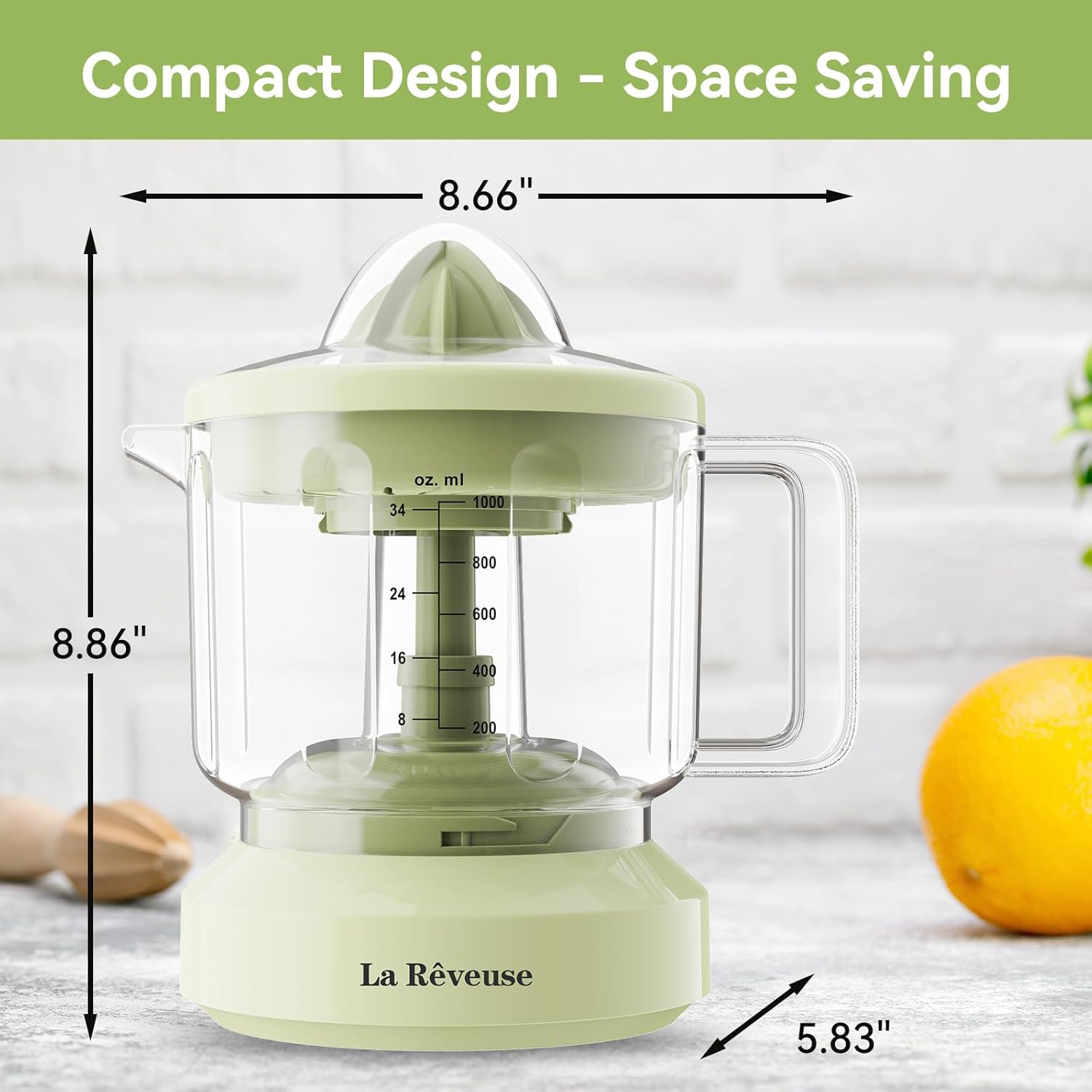 La Reveuse Electric Citrus Juicer 34 oz for Grapefruit Orange Lemon Lime Juice, 40W, Grayish Yellow