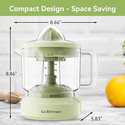Miniatura 7 de La Reveuse Exprimidor eléctrico de cítricos de 34 onzas para jugo de pomelo, naranja, limón y lima, 40 W, amarillo grisáceo