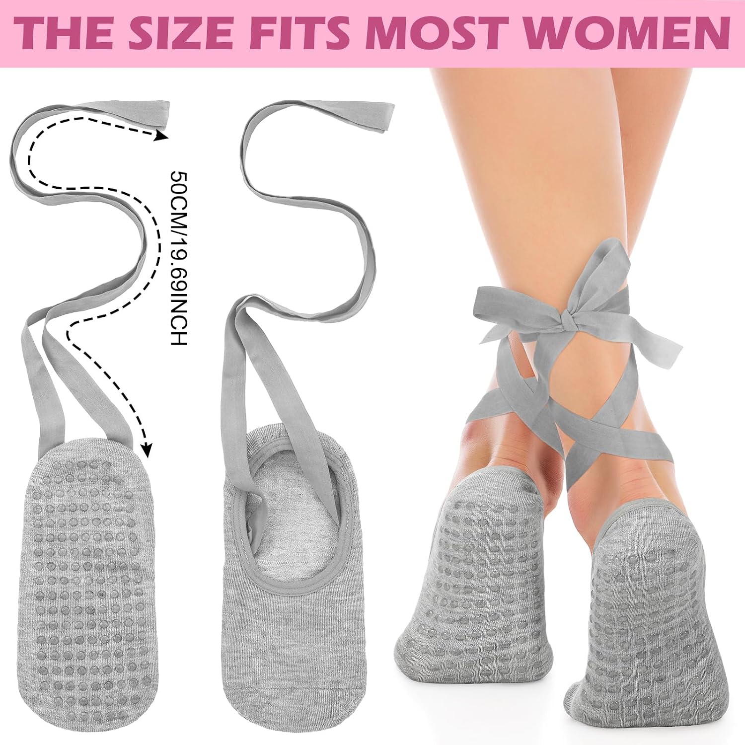 Jeyiour Ballet Tie Socks for Women with Grips Yoga Pilates Non-slip Socks for Dancing Barre Ballet Yoga