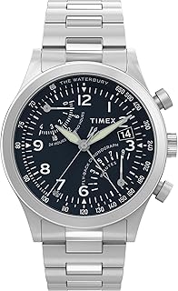 Men's Waterbury Chronograph 42mm Watch - Stainless Steel Bracelet Black Dial Stainless Steel Case