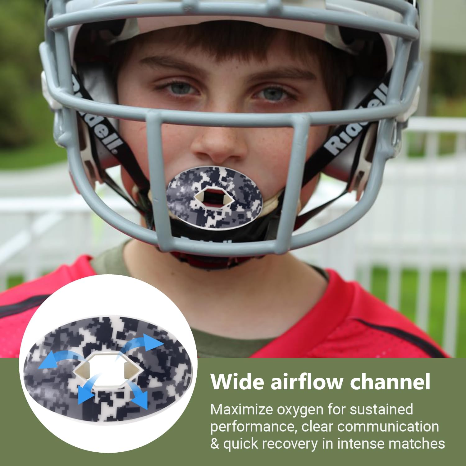 Football Mouth Guard with Strap - Breathable Lip Protector Sports Mouthguard for Youth Adults, Shock-Absorbing Teeth Protection for Football, Hockey, Basketball & Lacrosse (Camouflage)