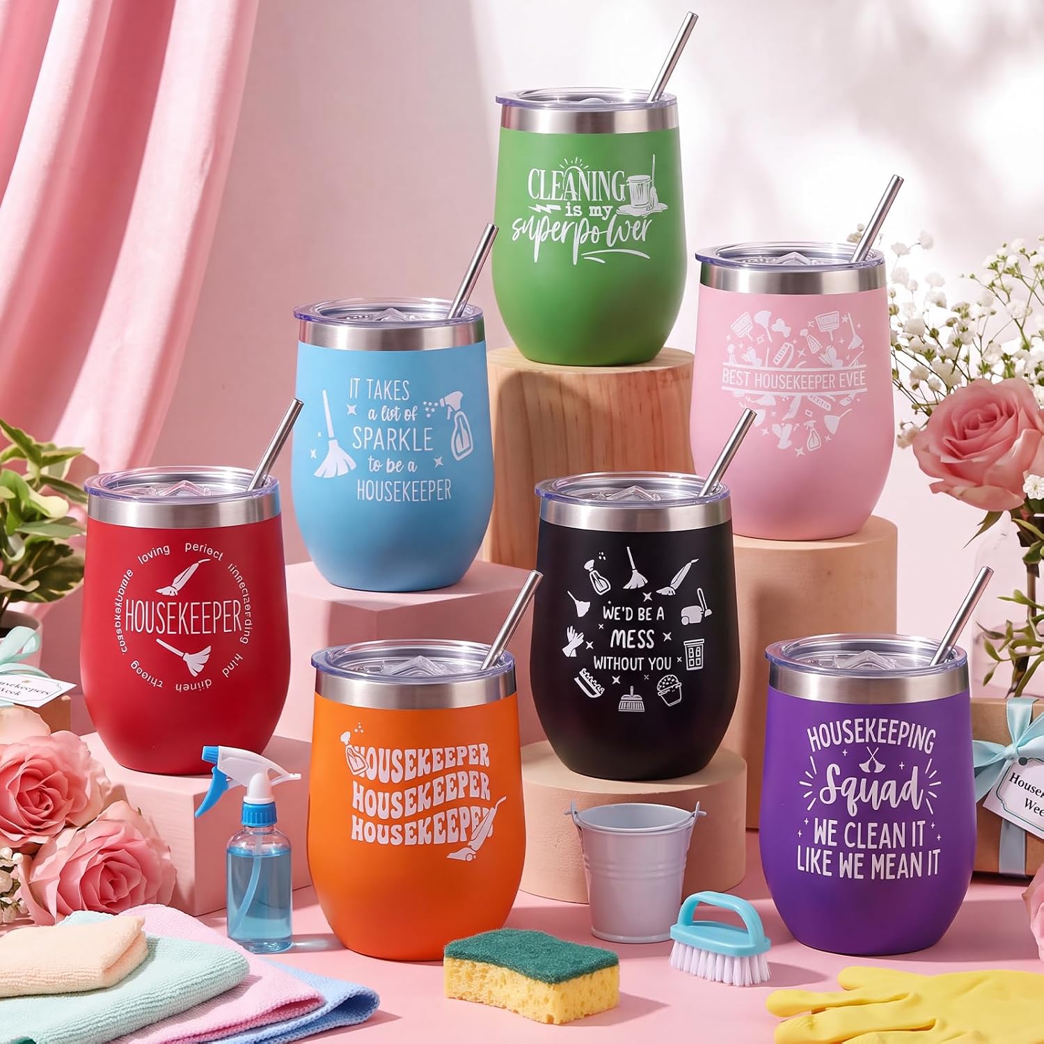Sliner 8 PCS Housekeeper Appreciation Tumbler 12 OZ Stainless Steel