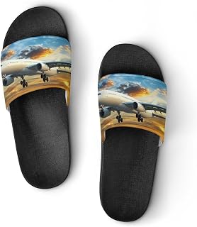 Passenger Plane Airport Sunrise Summer Slide Sandals Shower Slipper Open Toe House Shoes for Men Women